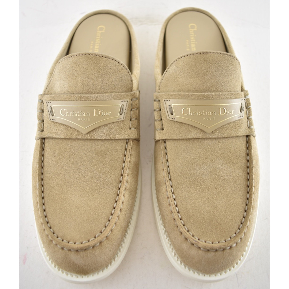 Dior Boy Mule Corde Beige Suede Leather Backless Slip On Logo Loafer Flat 42 - Picture 9 of 16